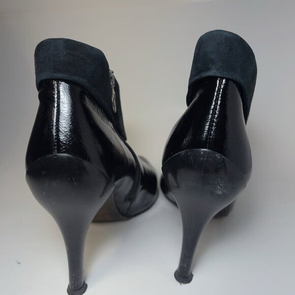 Donald J Pliner Womens 10 Collar Rula Black Patent Suede Leather Heel Boot - Picture 6 of 13